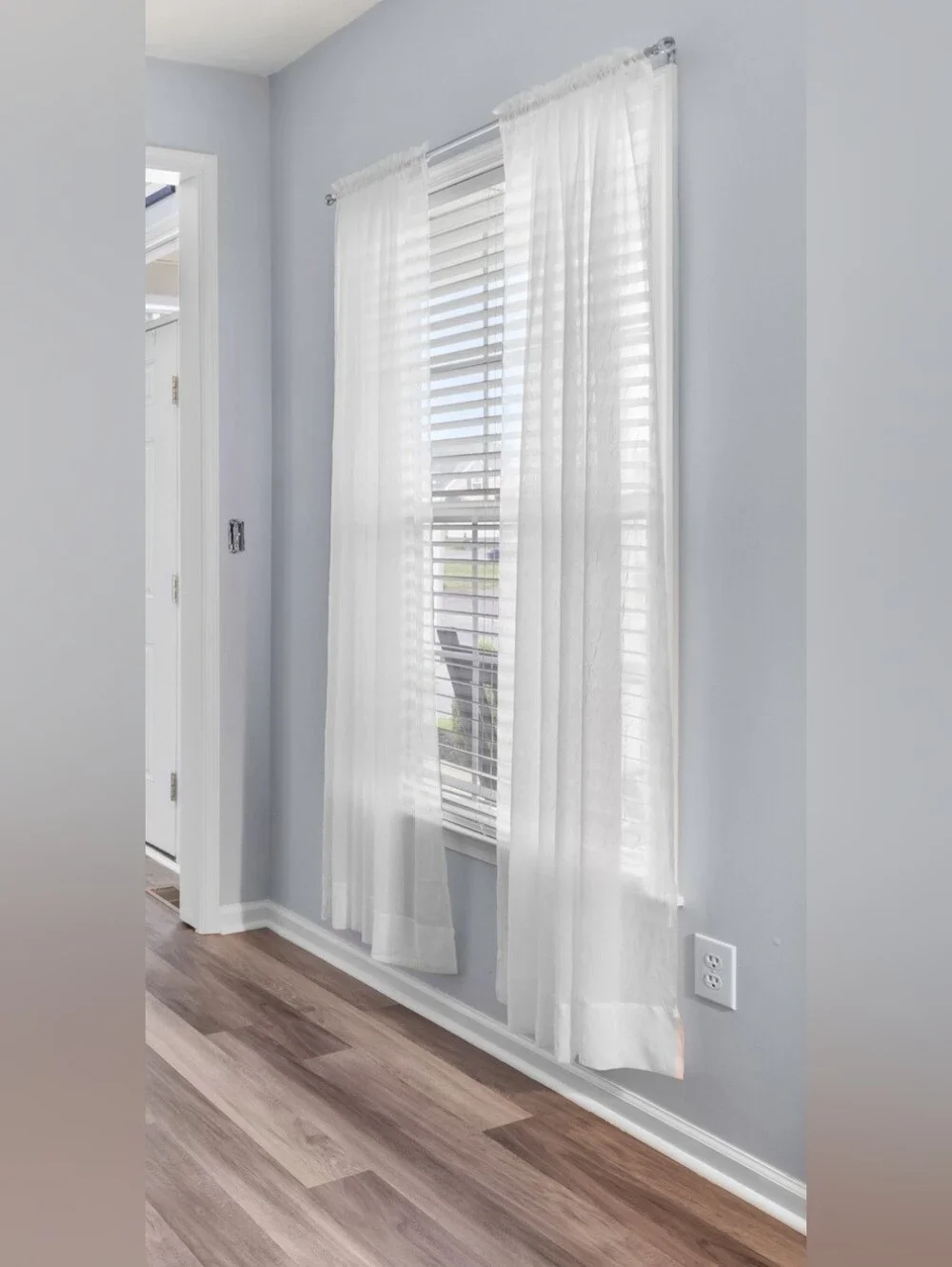 2 Full Sets of White Crinkle Sheer Curtains - 84” L (4 Panels)